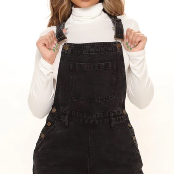 Fashion Nova Gray Black Washed Keep It Loose Wide Leg Denim Overalls Size 1 /XS - Picture 2 of 14